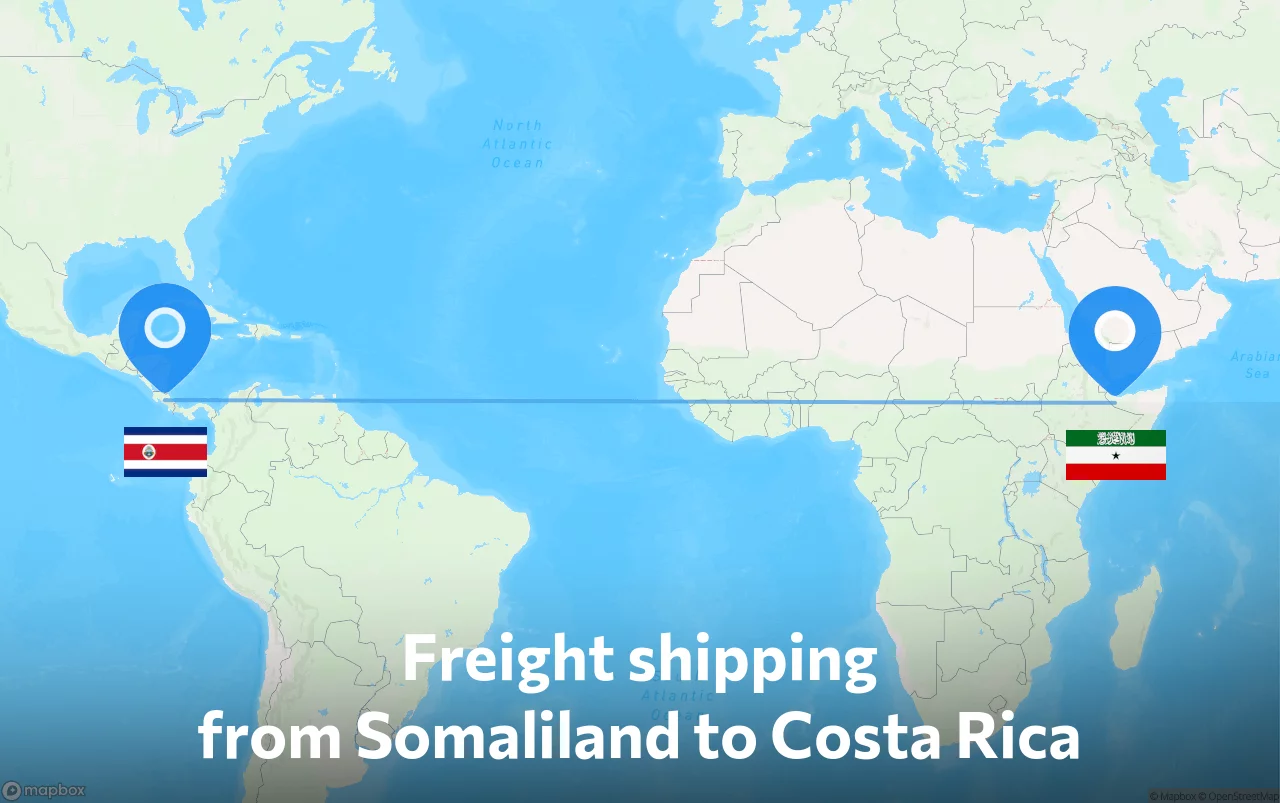 Shipping route from Somaliland to Costa Rica
