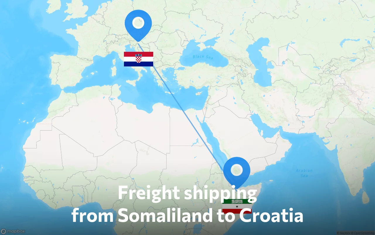 Shipping route from Somaliland to Croatia
