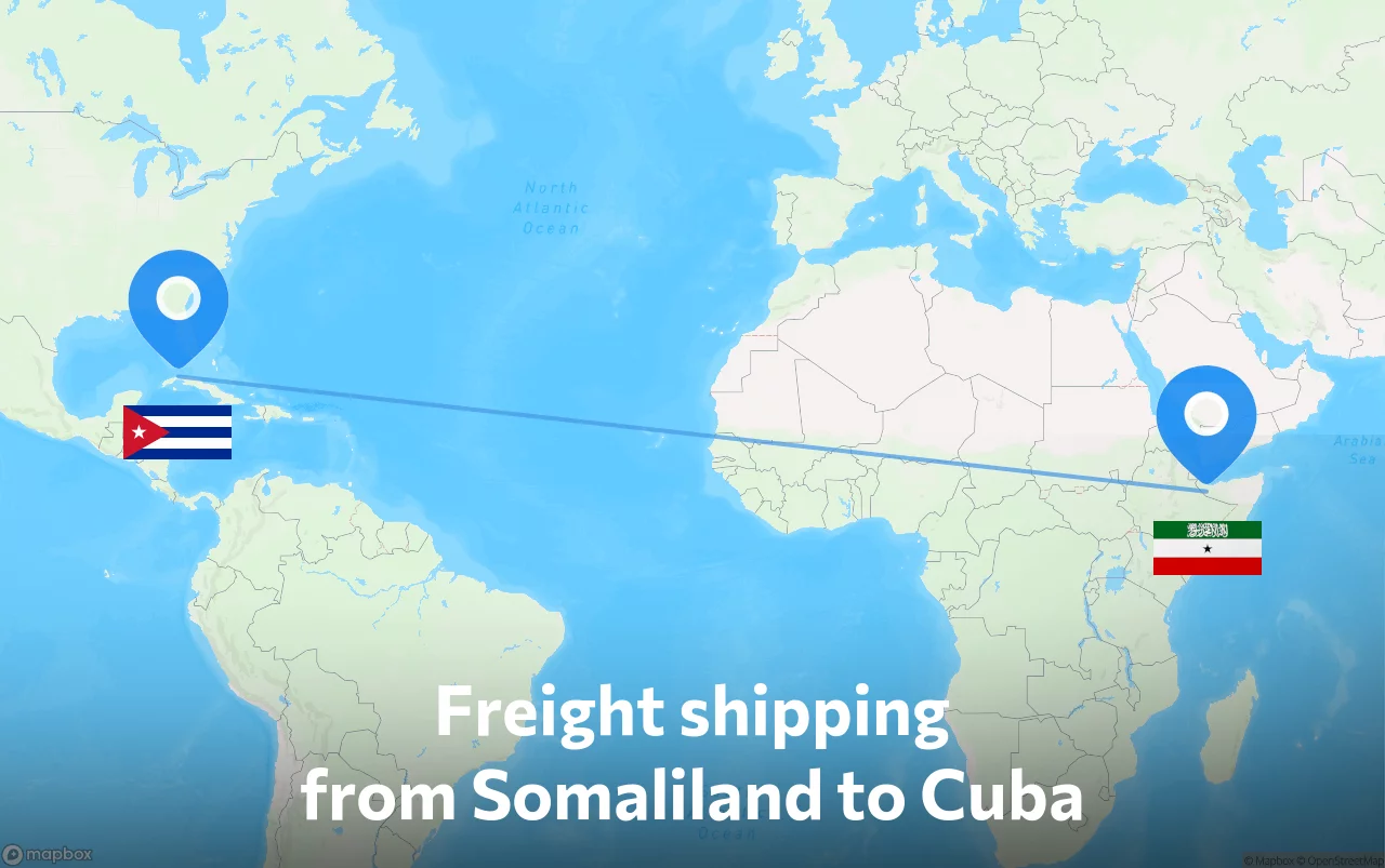 Shipping route from Somaliland to Cuba