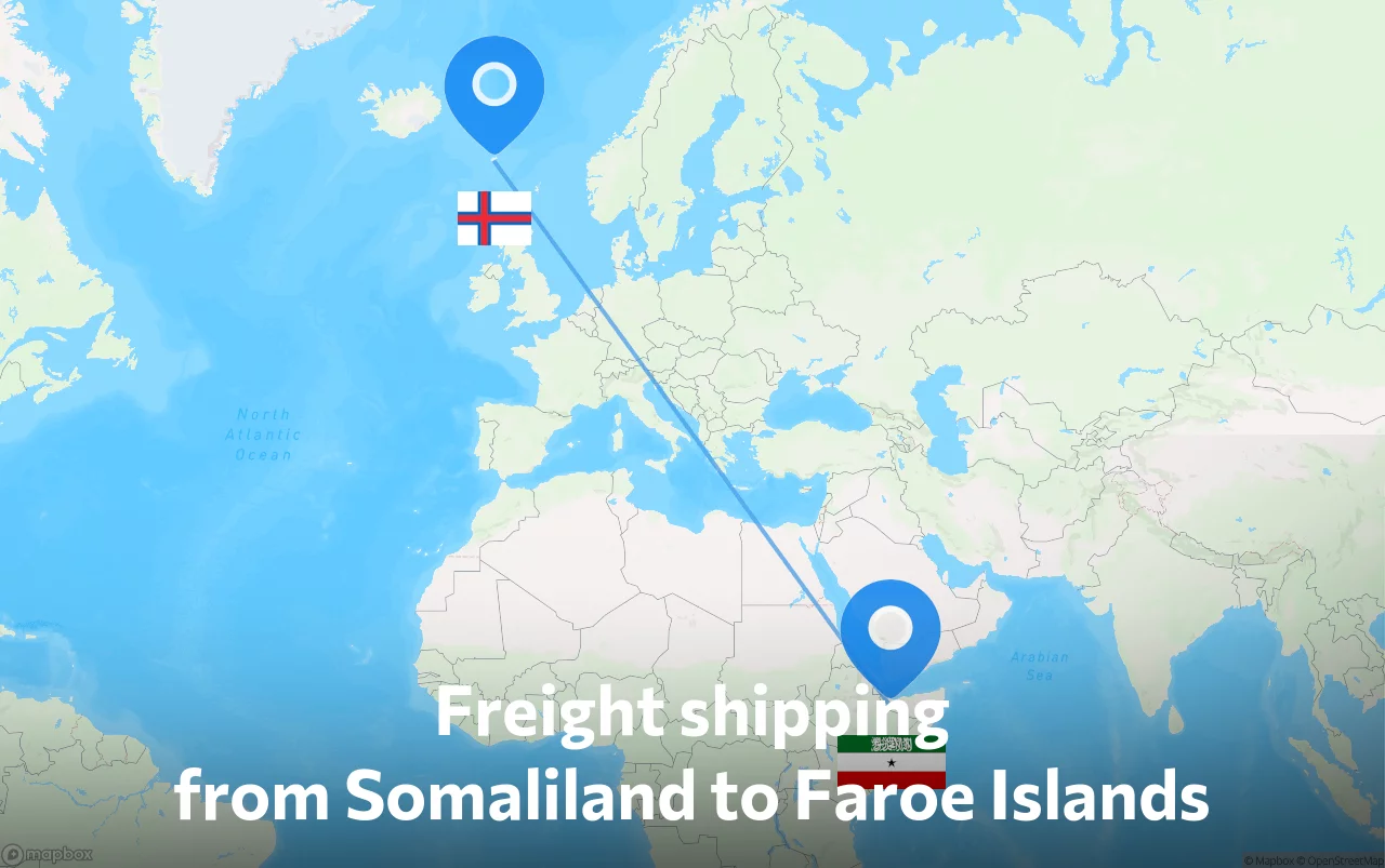 Shipping route from Somaliland to Faroe Islands