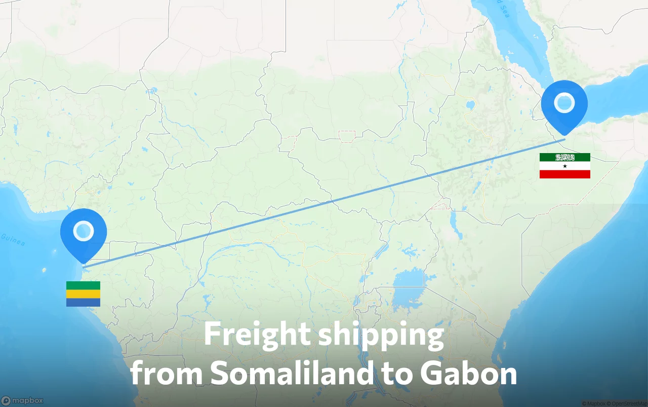 Shipping route from Somaliland to Gabon