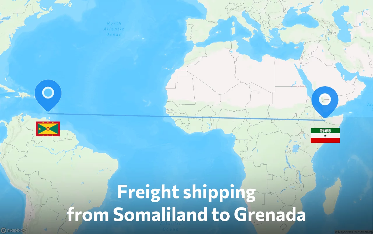 Shipping route from Somaliland to Grenada