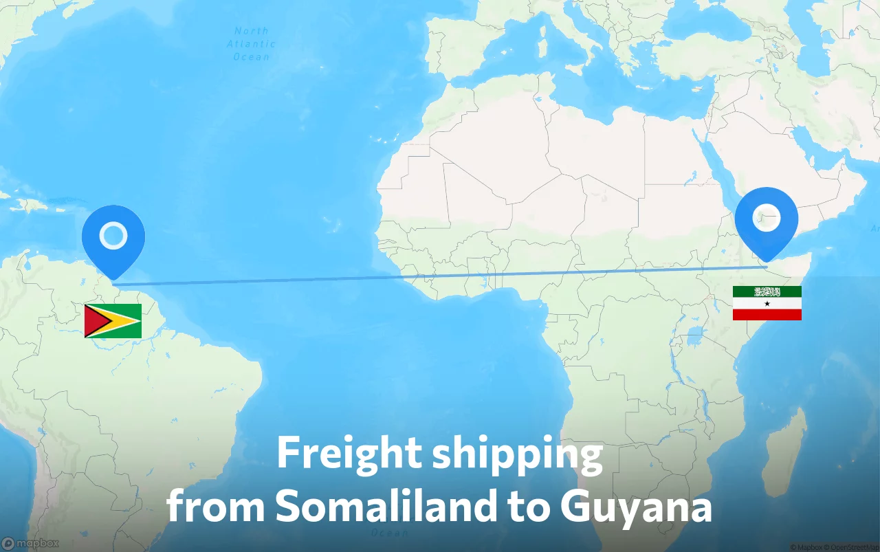 Shipping route from Somaliland to Guyana