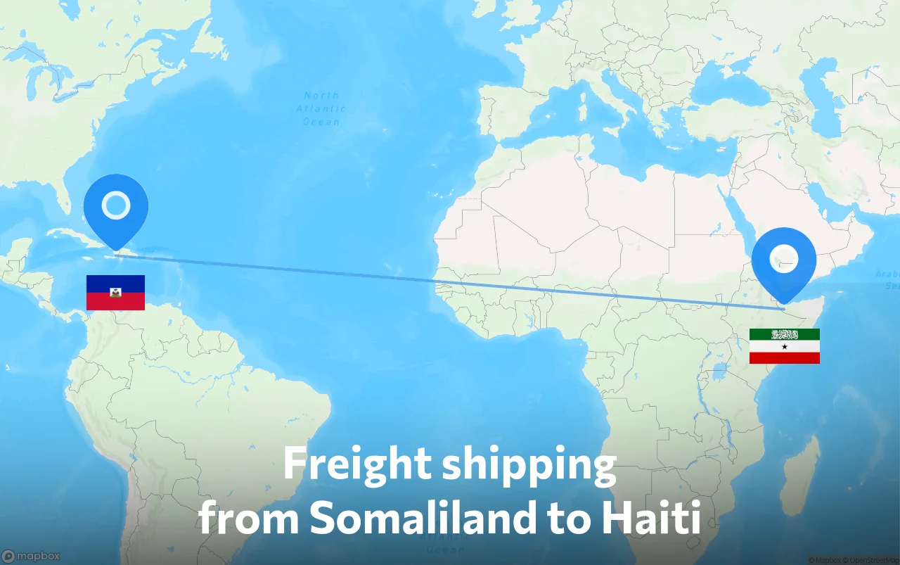 Shipping route from Somaliland to Haiti