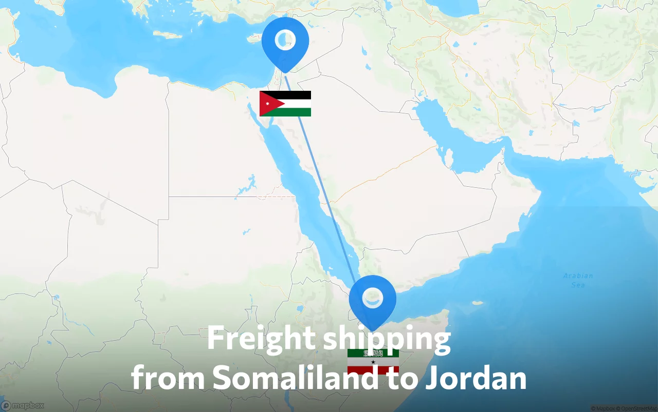Shipping route from Somaliland to Jordan