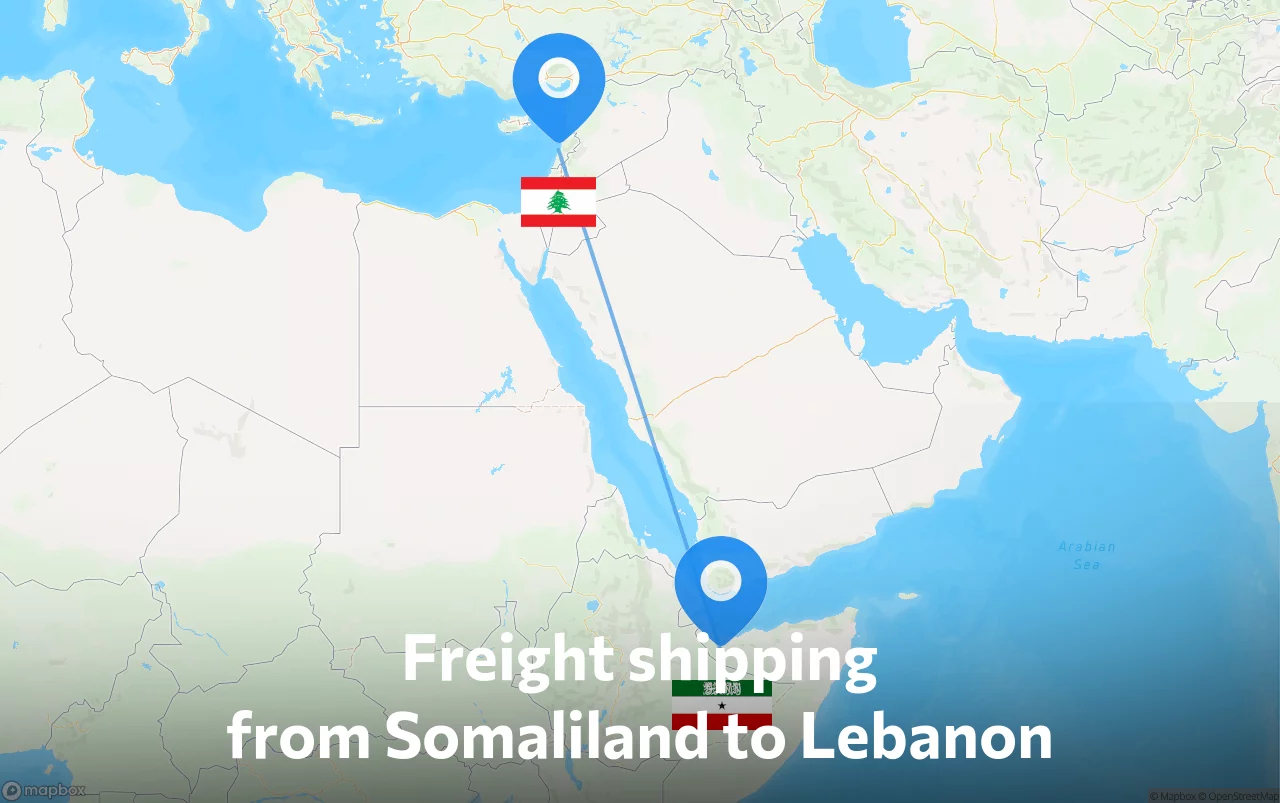 Shipping route from Somaliland to Lebanon