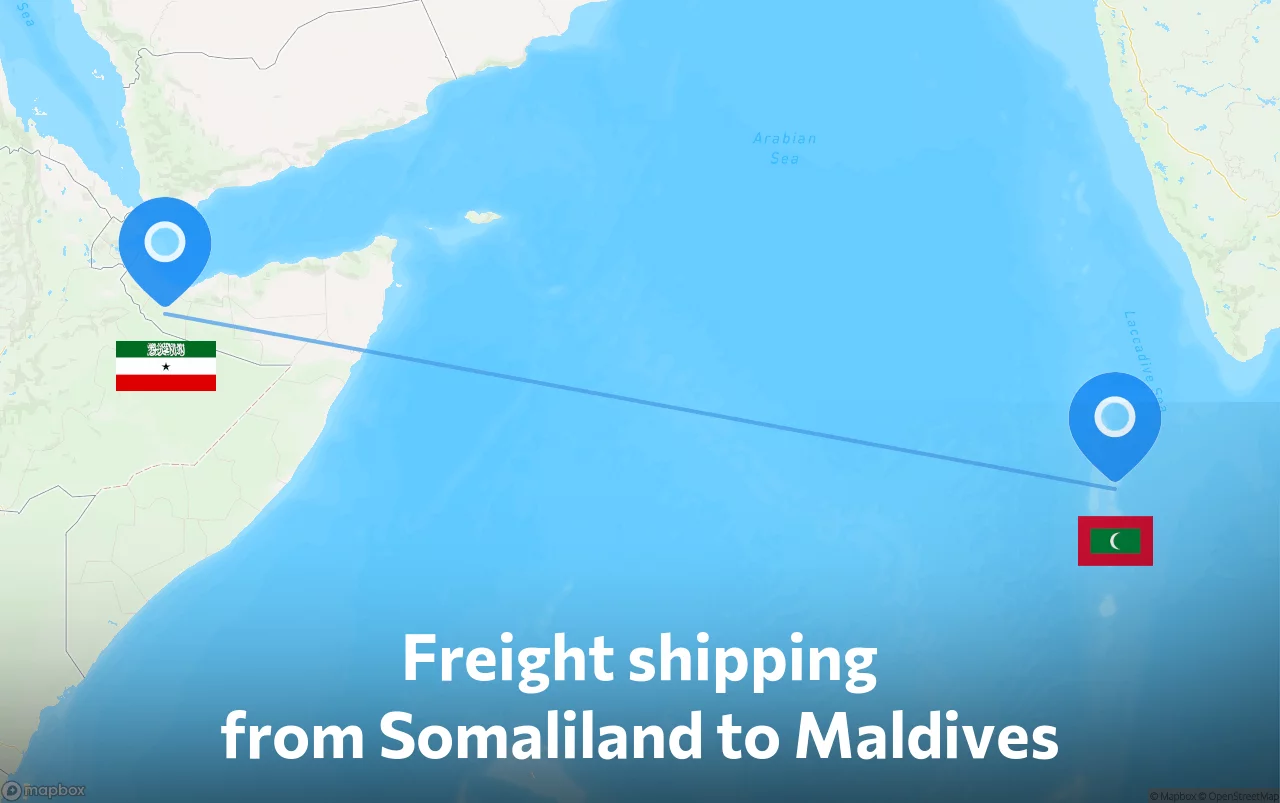 Shipping route from Somaliland to Maldives