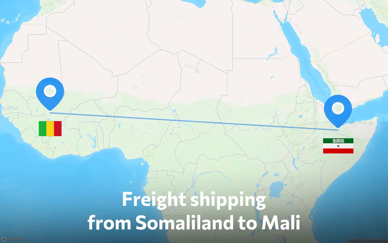 Shipping route from Somaliland to Mali