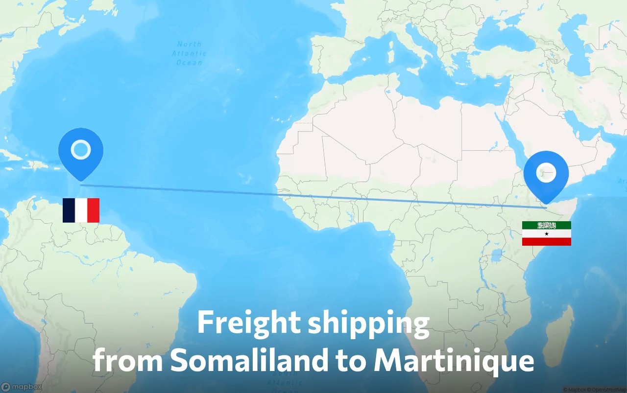 Shipping route from Somaliland to Martinique