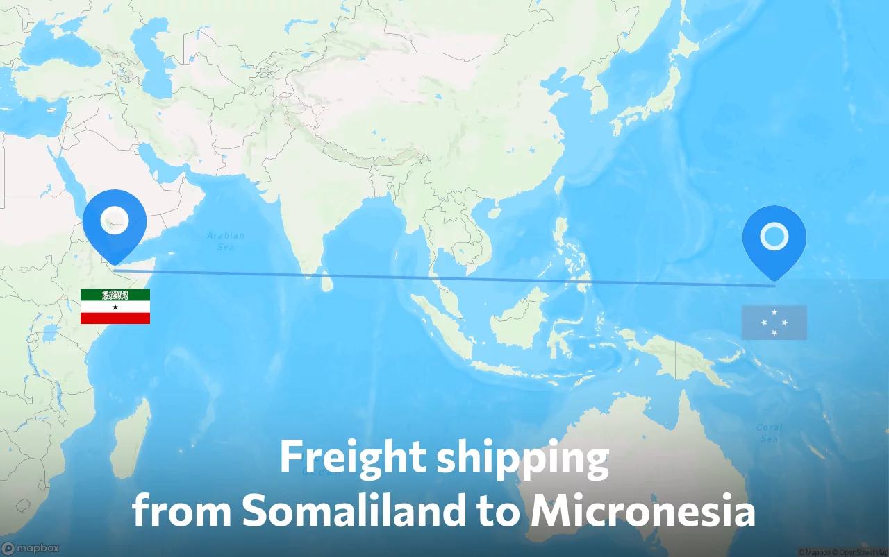 Shipping route from Somaliland to Micronesia