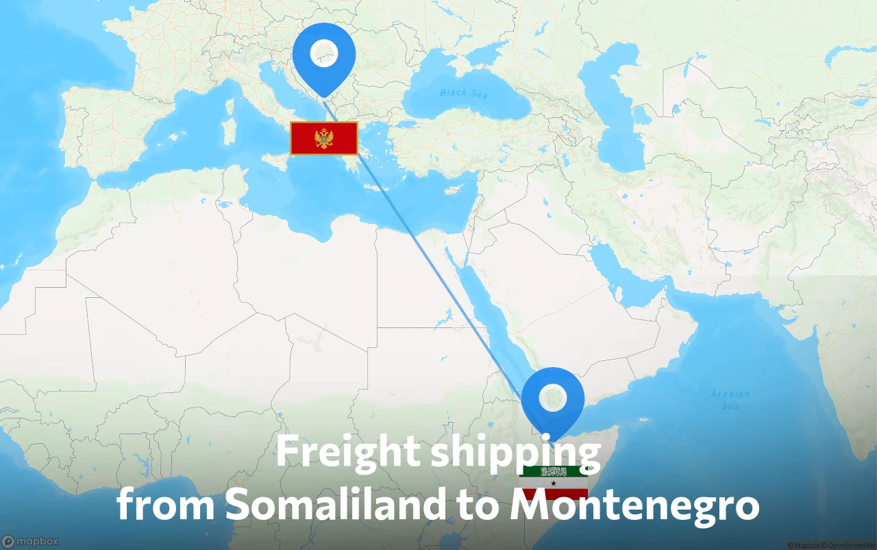 Shipping route from Somaliland to Montenegro