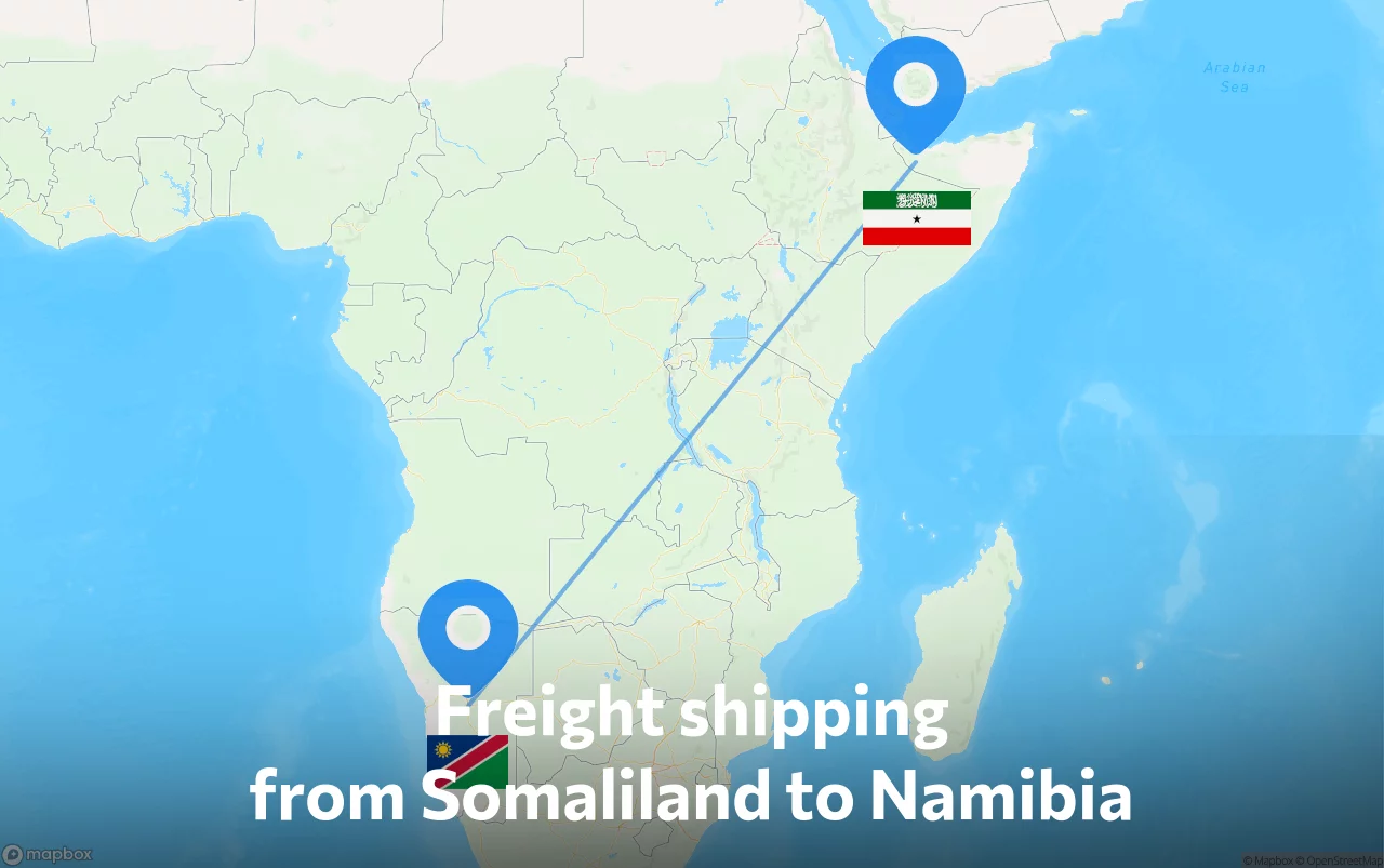 Shipping route from Somaliland to Namibia