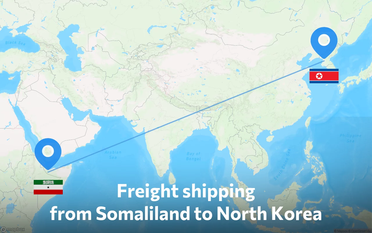 Shipping route from Somaliland to North Korea
