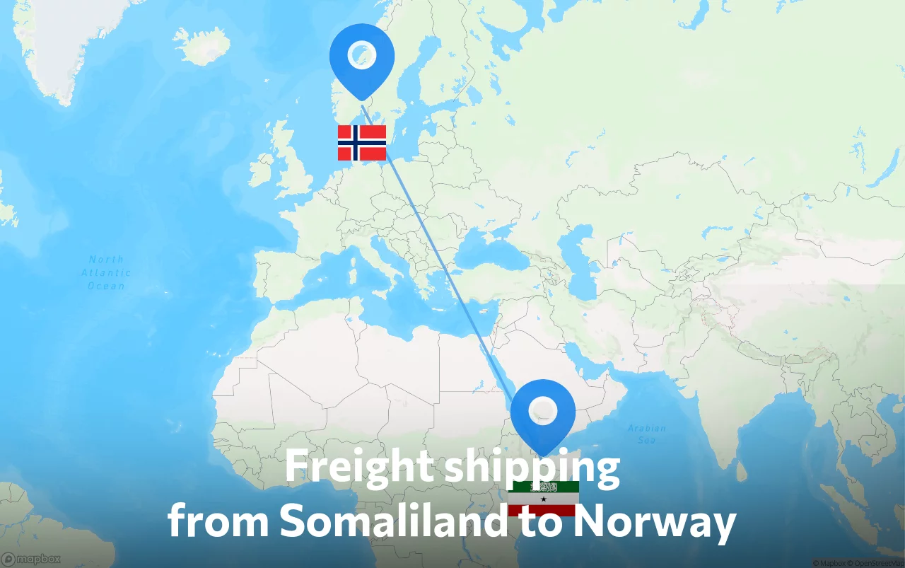 Shipping route from Somaliland to Norway