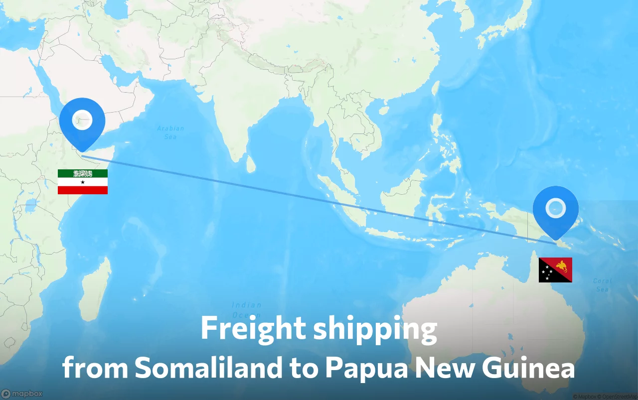 Shipping route from Somaliland to Papua New Guinea