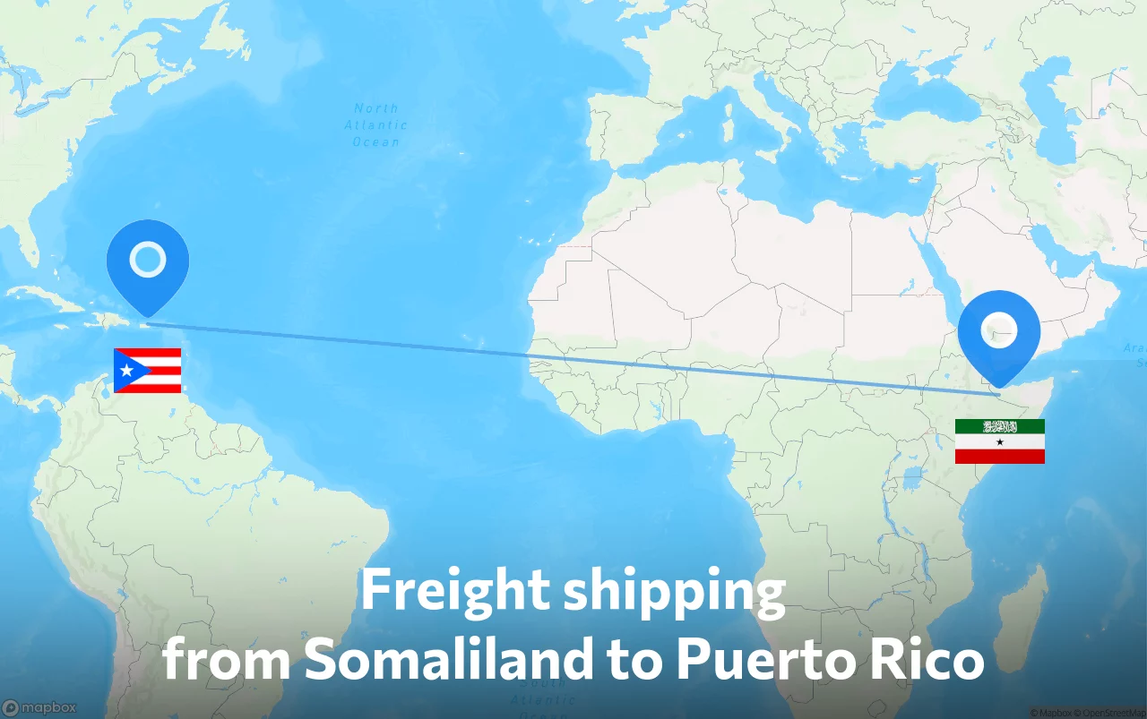 Shipping route from Somaliland to Puerto Rico