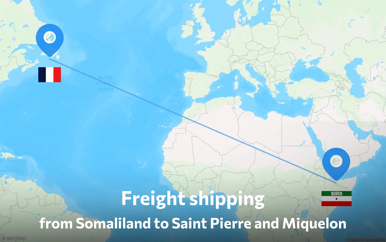 Shipping route from Somaliland to Saint Pierre and Miquelon