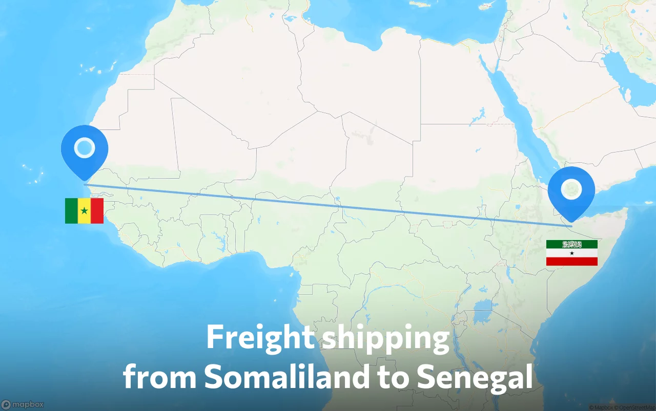 Shipping route from Somaliland to Senegal
