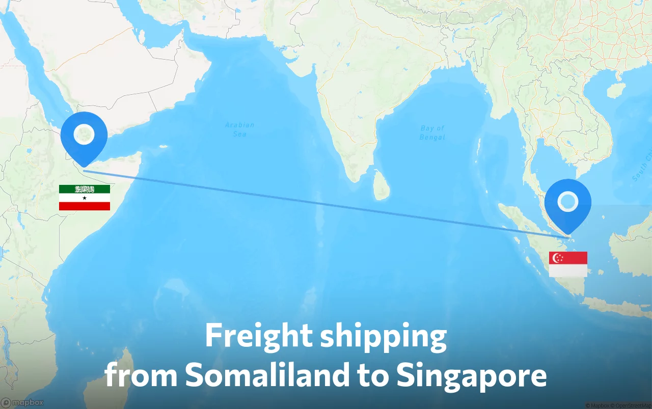 Shipping route from Somaliland to Singapore