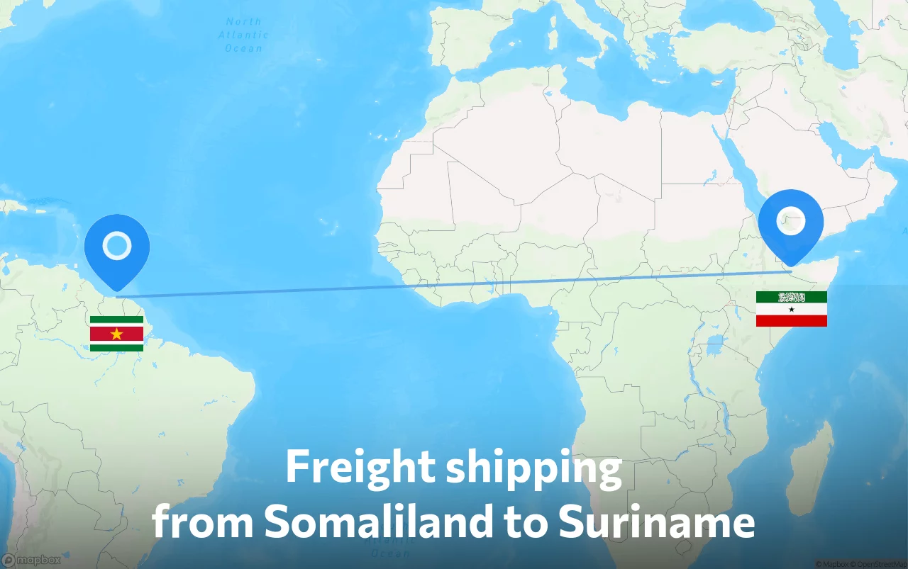 Shipping route from Somaliland to Suriname