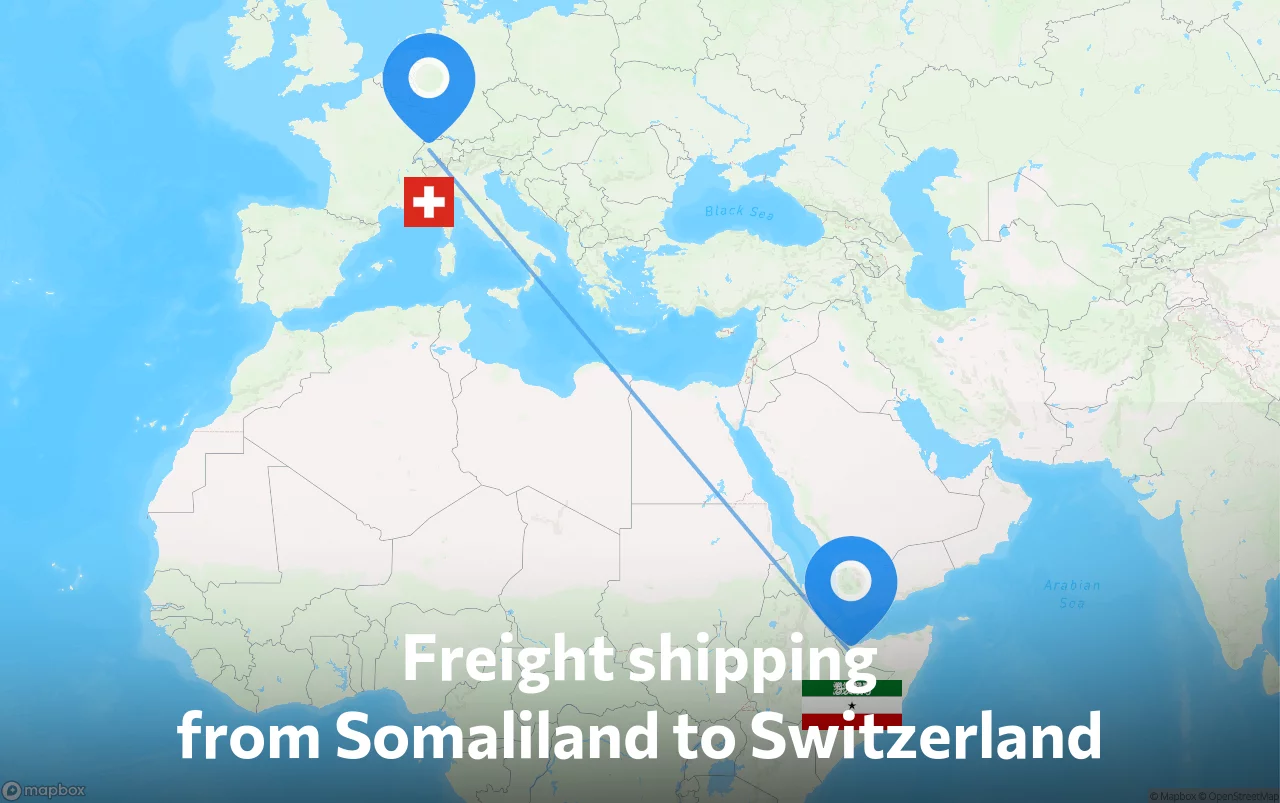 Shipping route from Somaliland to Switzerland