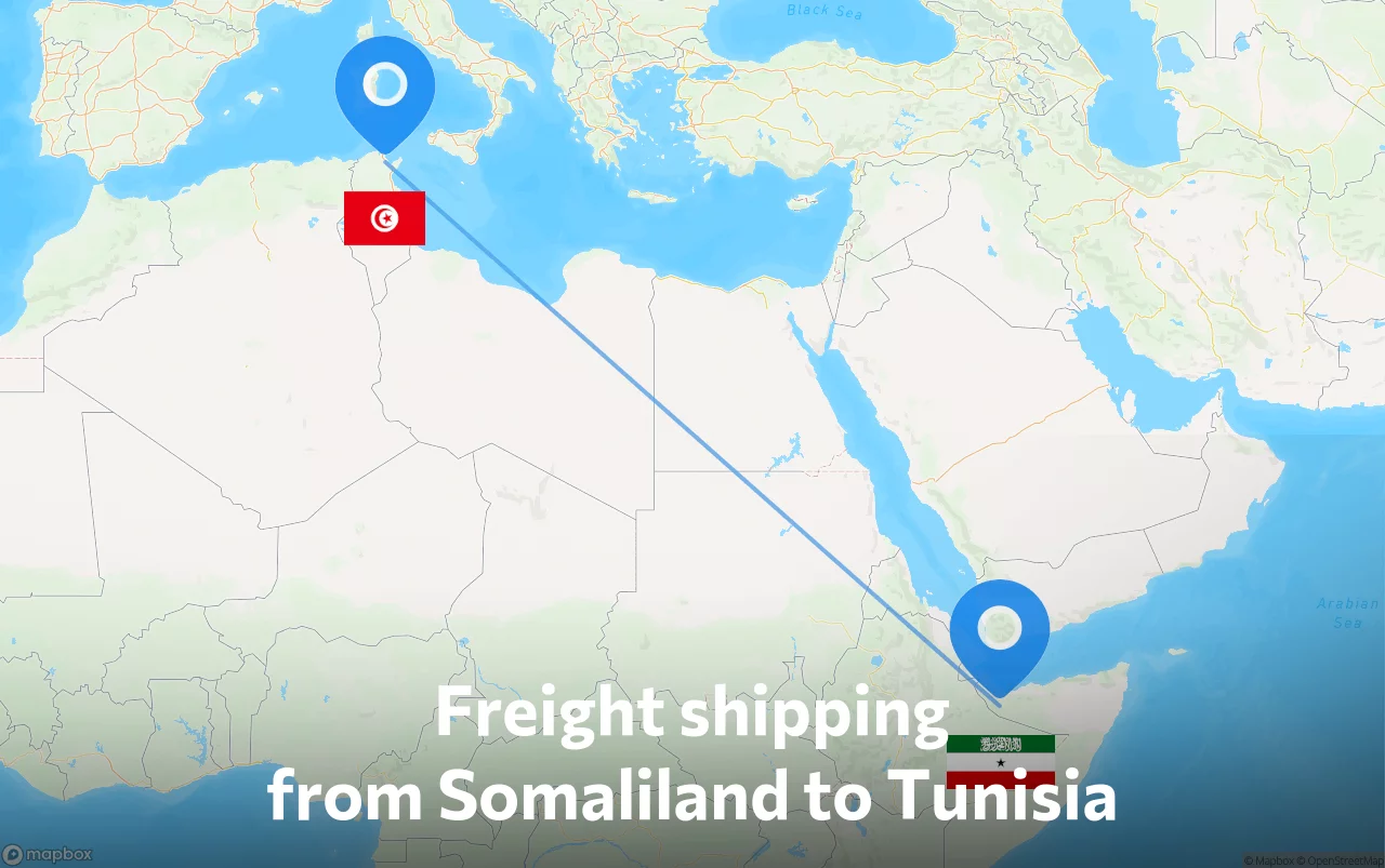 Shipping route from Somaliland to Tunisia