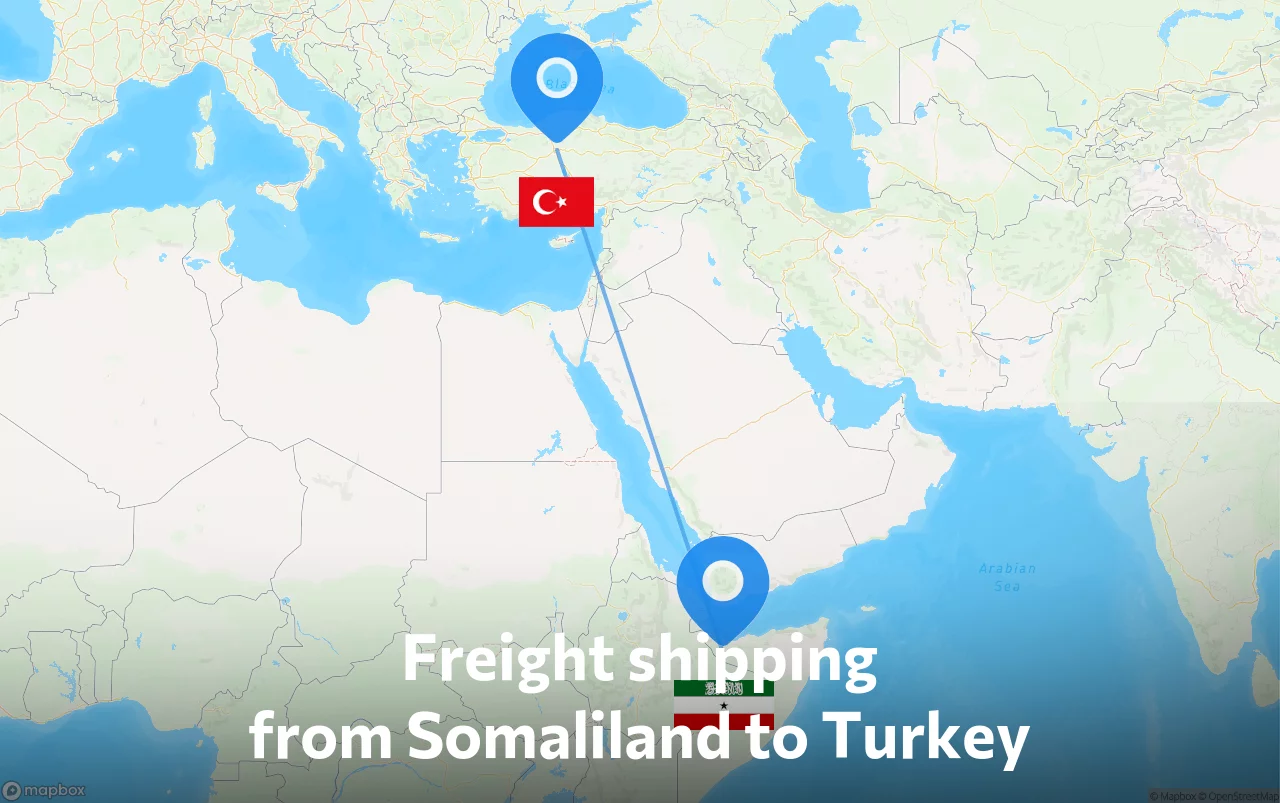 Shipping route from Somaliland to Turkey