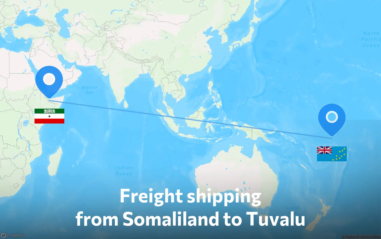 Shipping route from Somaliland to Tuvalu