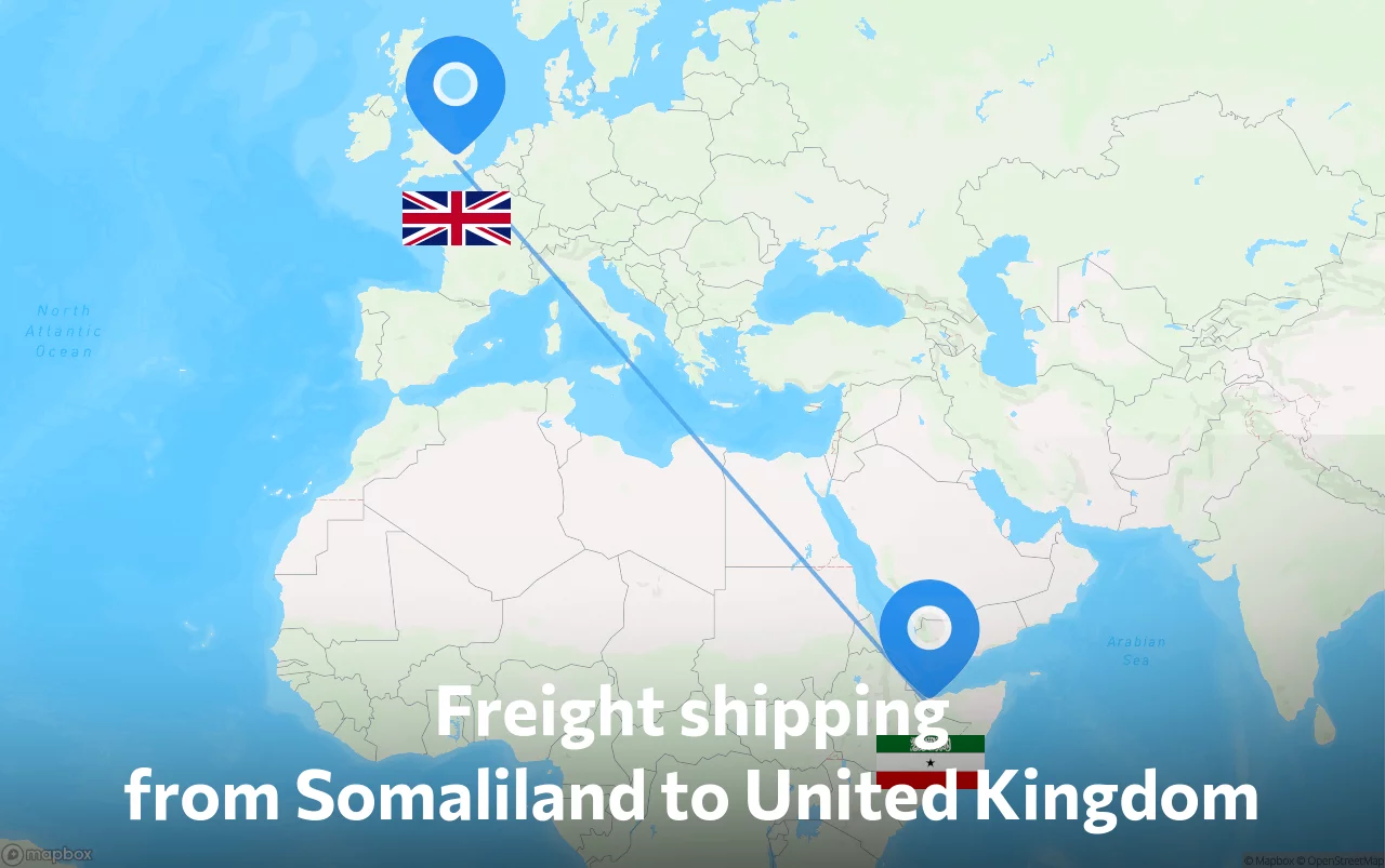 Shipping route from Somaliland to United Kingdom