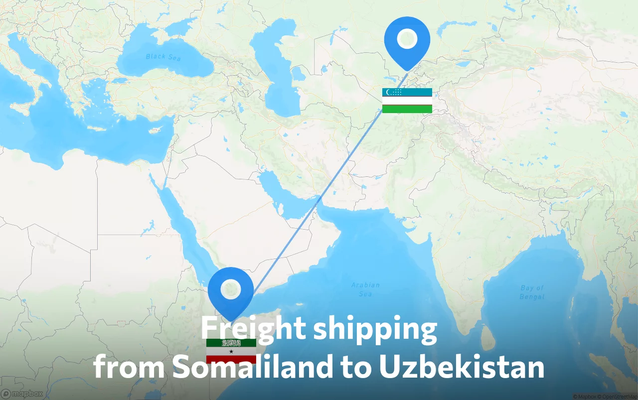 Shipping route from Somaliland to Uzbekistan