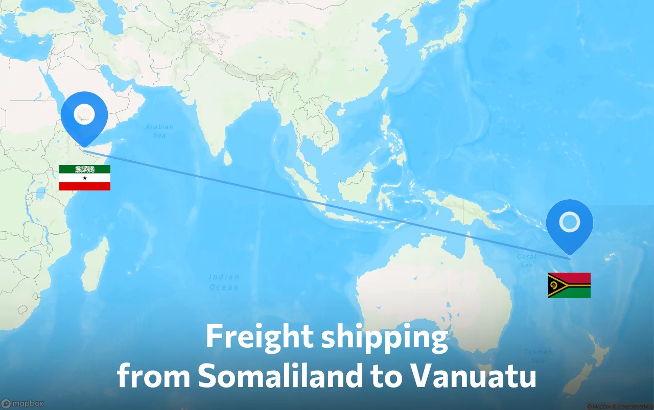 Shipping route from Somaliland to Vanuatu