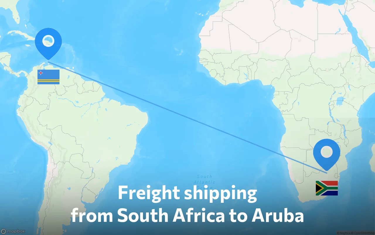 Shipping route from South Africa to Aruba