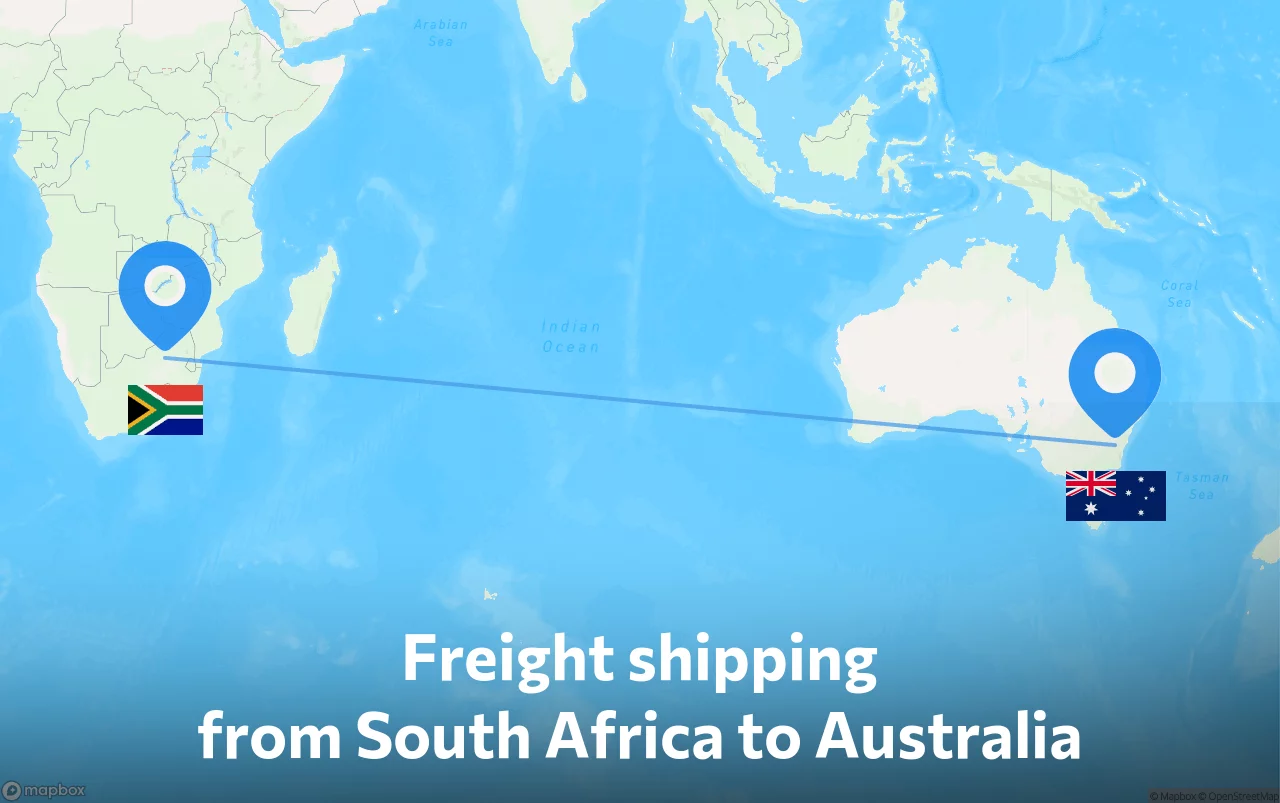Shipping route from South Africa to Australia