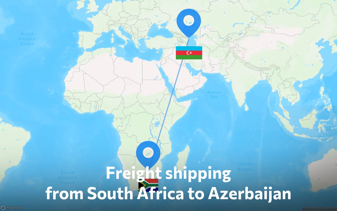 Shipping route from South Africa to Azerbaijan