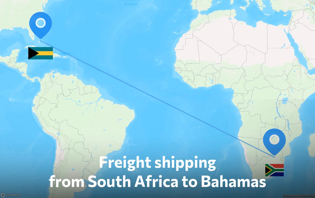 Shipping route from South Africa to Bahamas