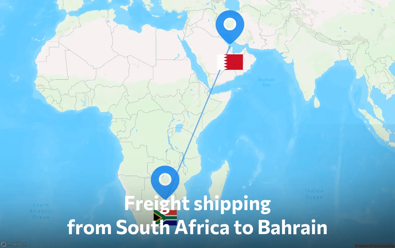 Shipping route from South Africa to Bahrain