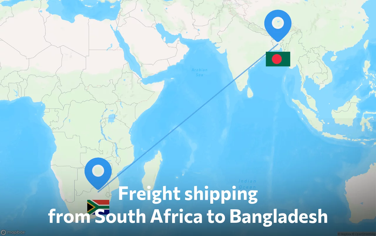 Shipping route from South Africa to Bangladesh
