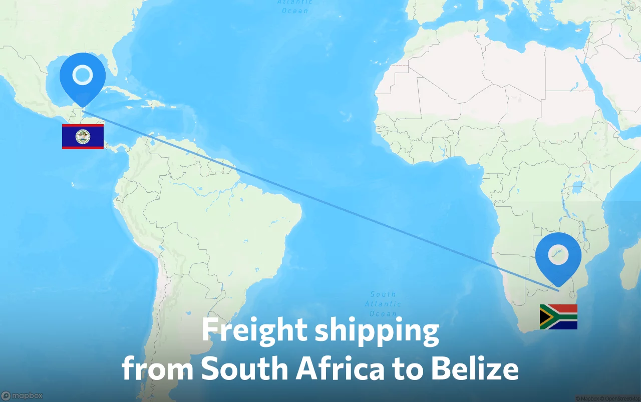 Shipping route from South Africa to Belize
