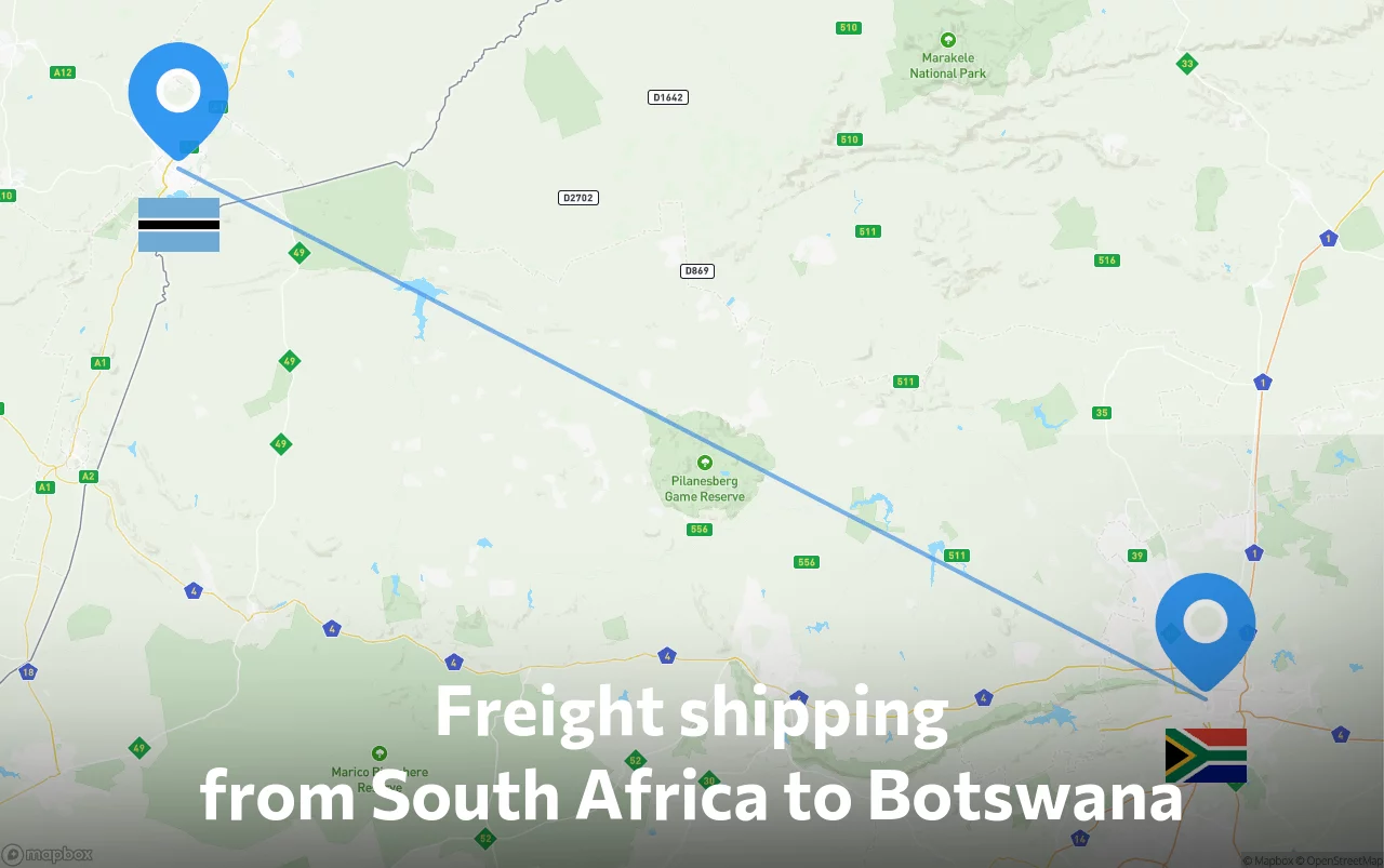 Shipping route from South Africa to Botswana