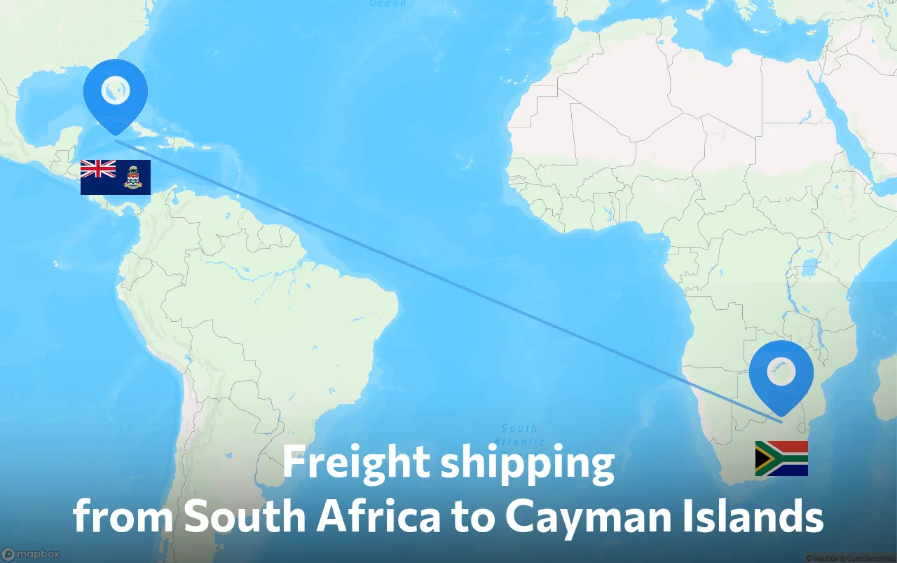 Shipping route from South Africa to Cayman Islands