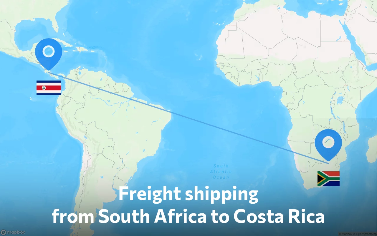 Shipping route from South Africa to Costa Rica