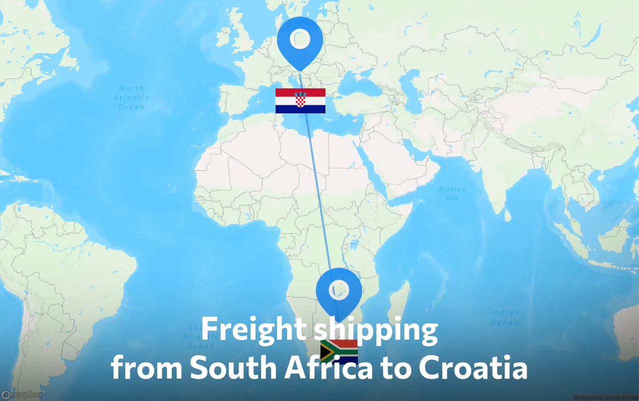 Shipping route from South Africa to Croatia