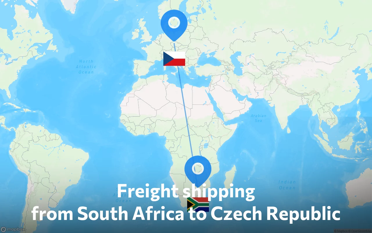 Shipping route from South Africa to Czech Republic
