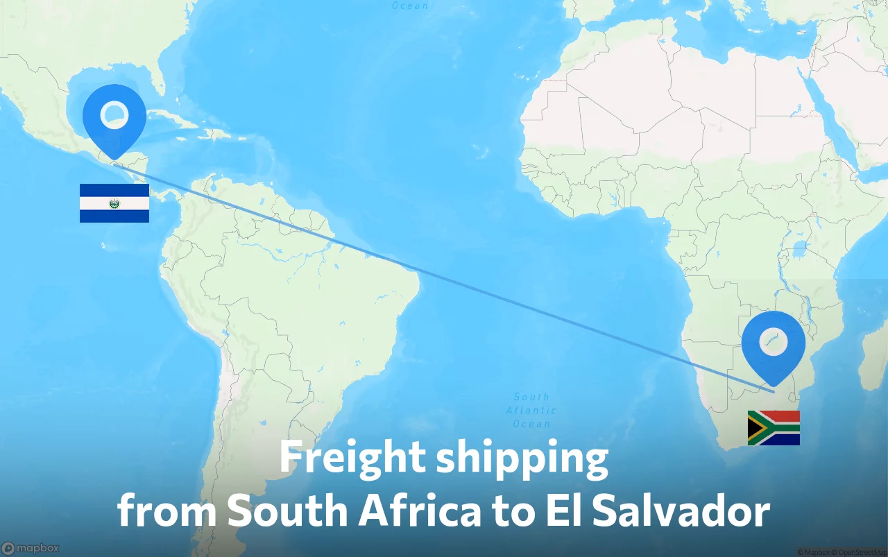 Shipping route from South Africa to El Salvador
