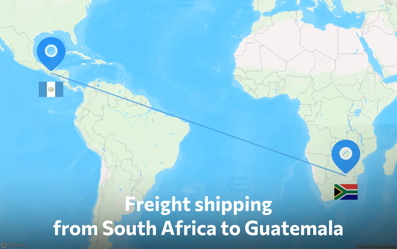 Shipping route from South Africa to Guatemala
