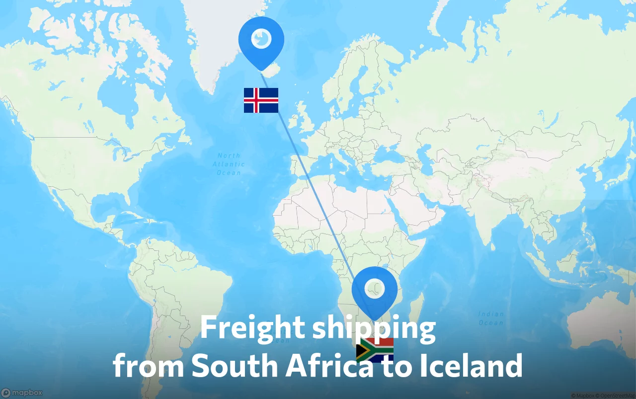Shipping route from South Africa to Iceland