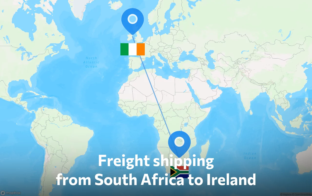 Shipping route from South Africa to Ireland