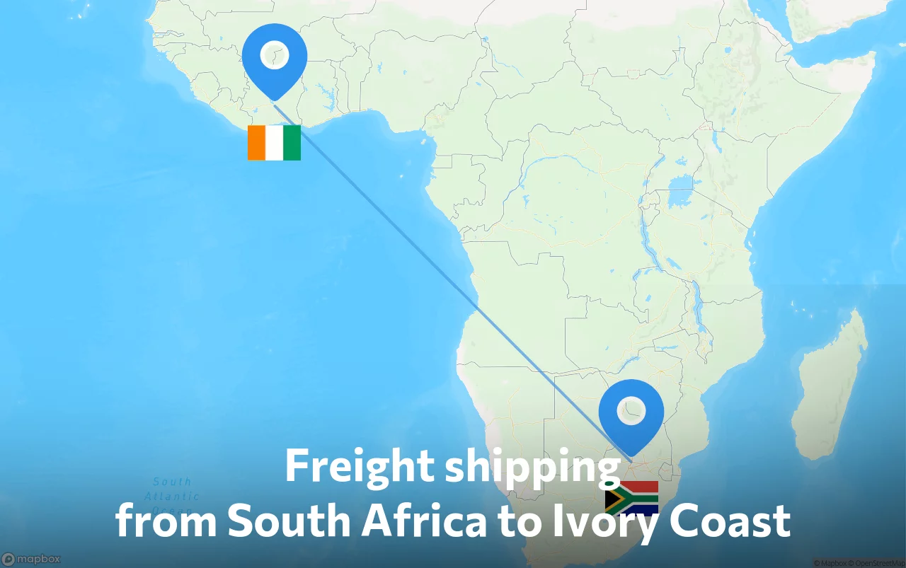 Shipping route from South Africa to Ivory Coast
