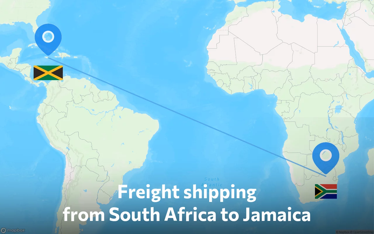 Shipping route from South Africa to Jamaica