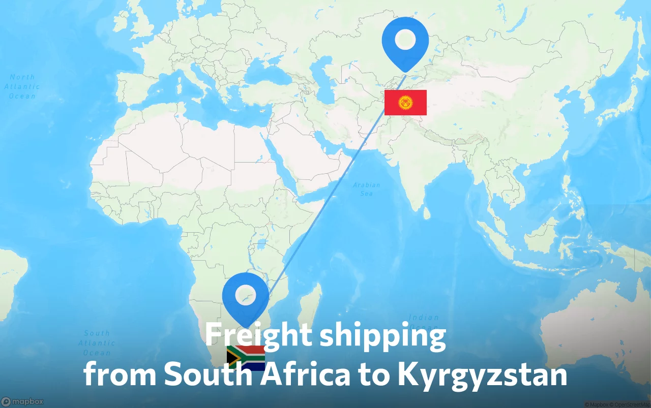 Shipping route from South Africa to Kyrgyzstan
